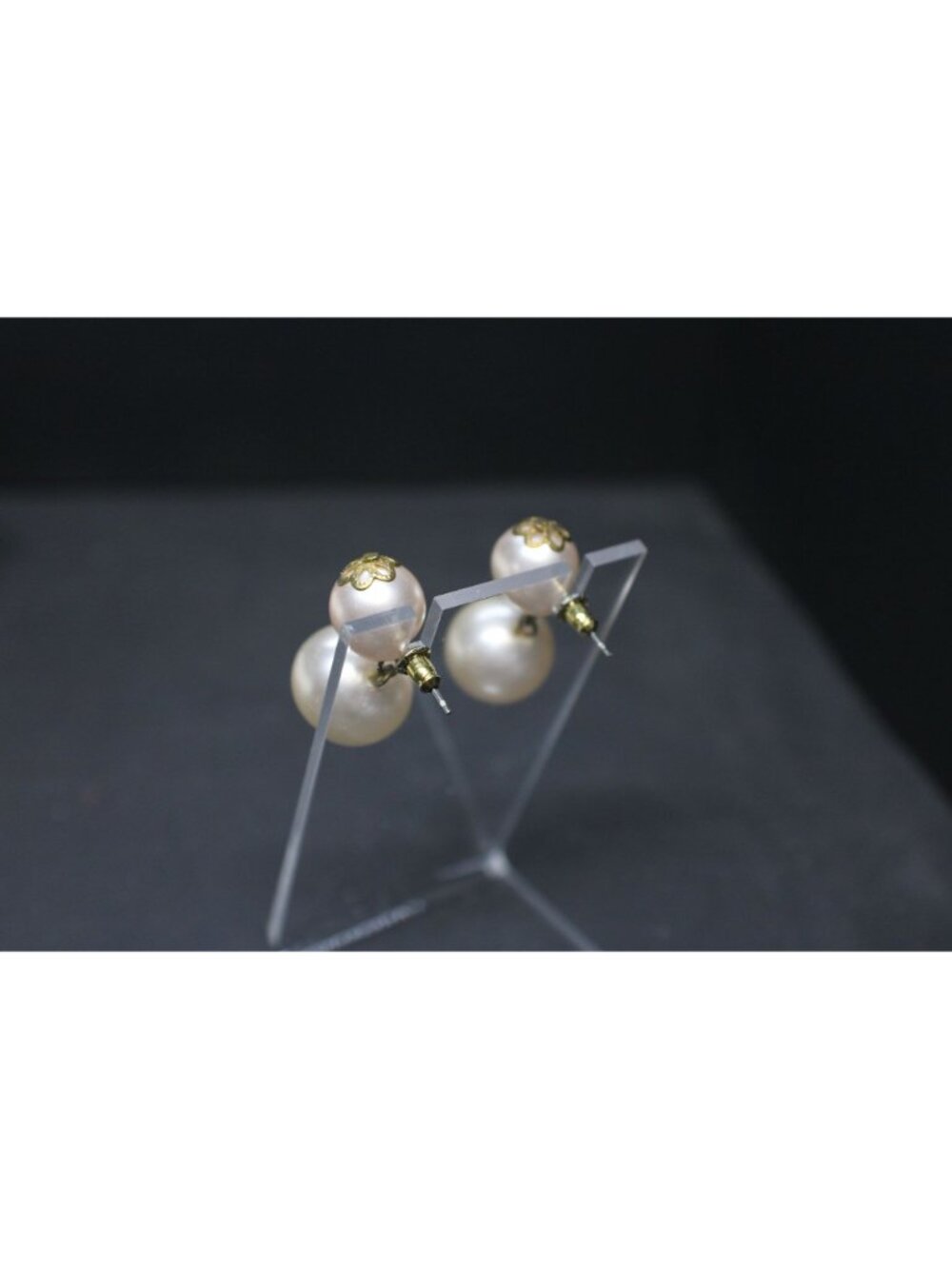 Double Faux Pearl Drop Earrings and Gold Floral Accents Pierce 2 Size Pearls Vtg - Picture 7 of 9